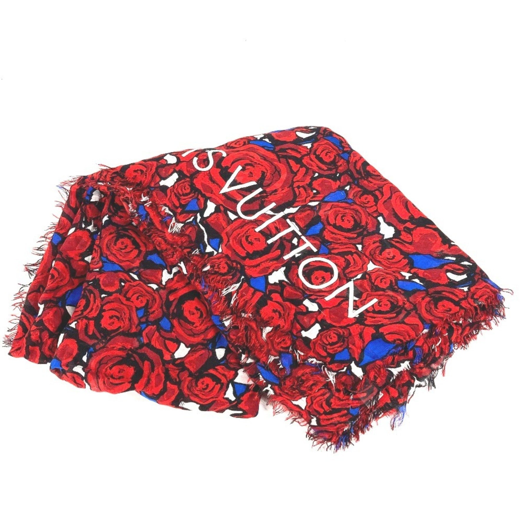 Louis Vuitton Etoile Rock'n Roses Rose Flower Stole Rayon Silk Red