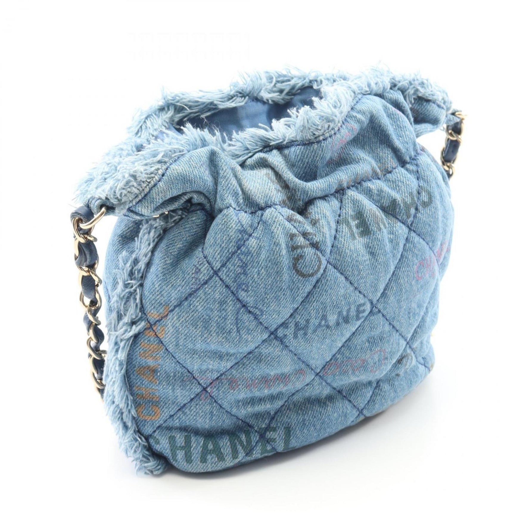 CHANEL Matelasse Small Bucket Bag, Shoulder Denim