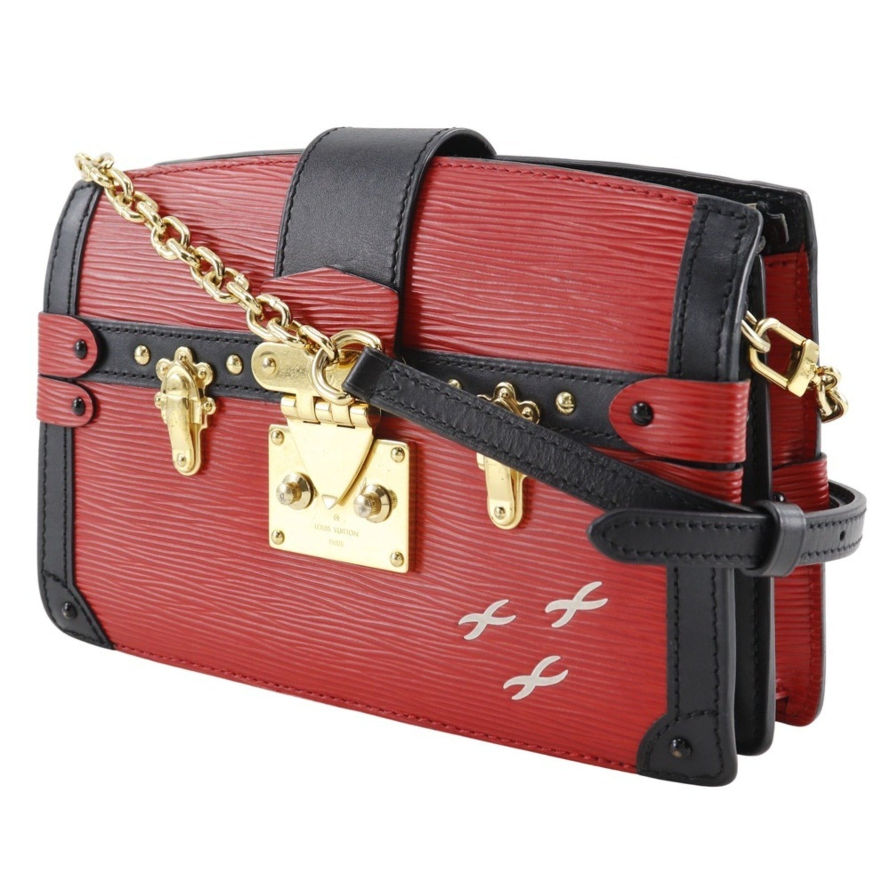 Louis Vuitton Trunk Clutch Shoulder Bag Epi Leather Rouge Red