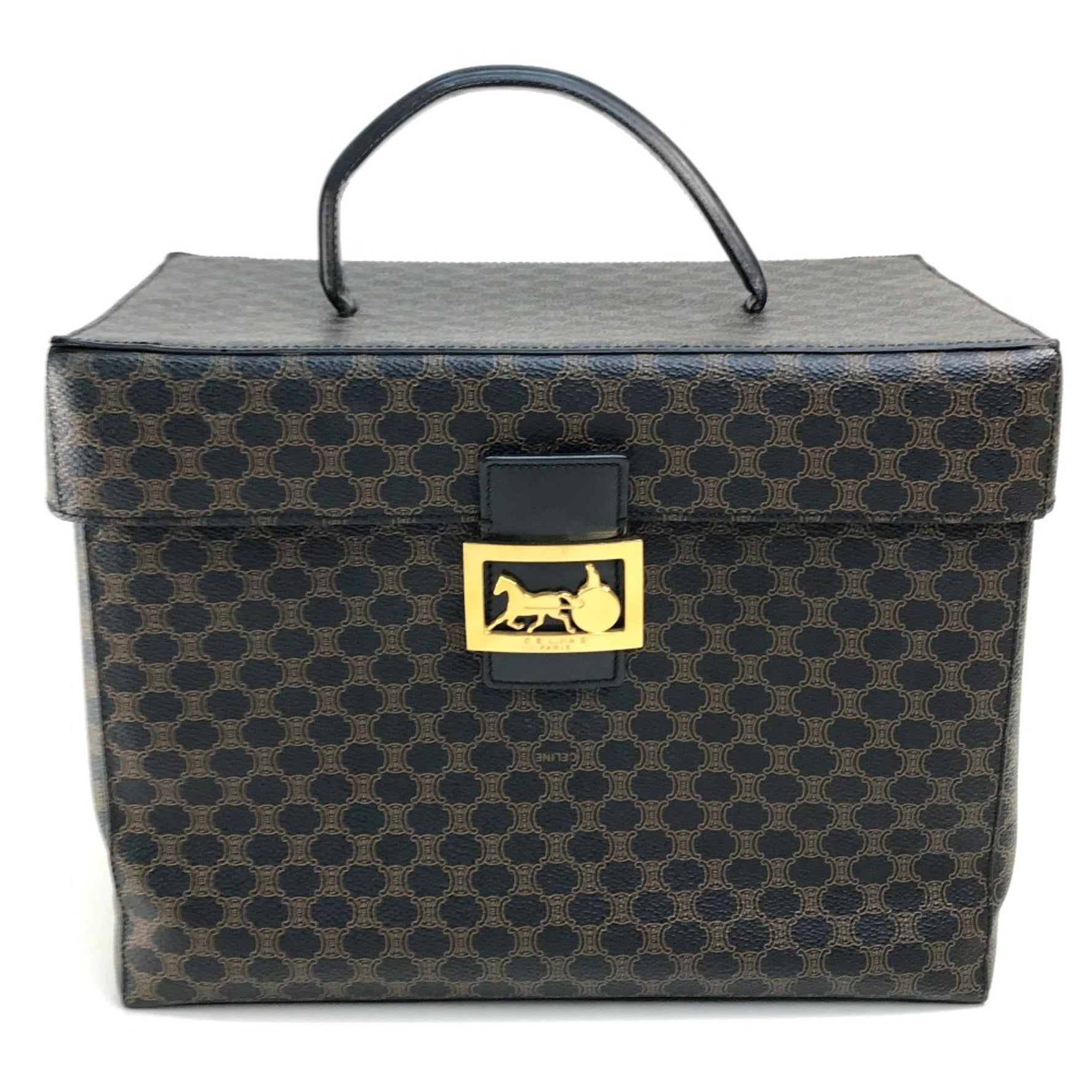 CELINE Logo Carriage Hardware Bag Hand Bag Makeup box Vanity bag Dark
