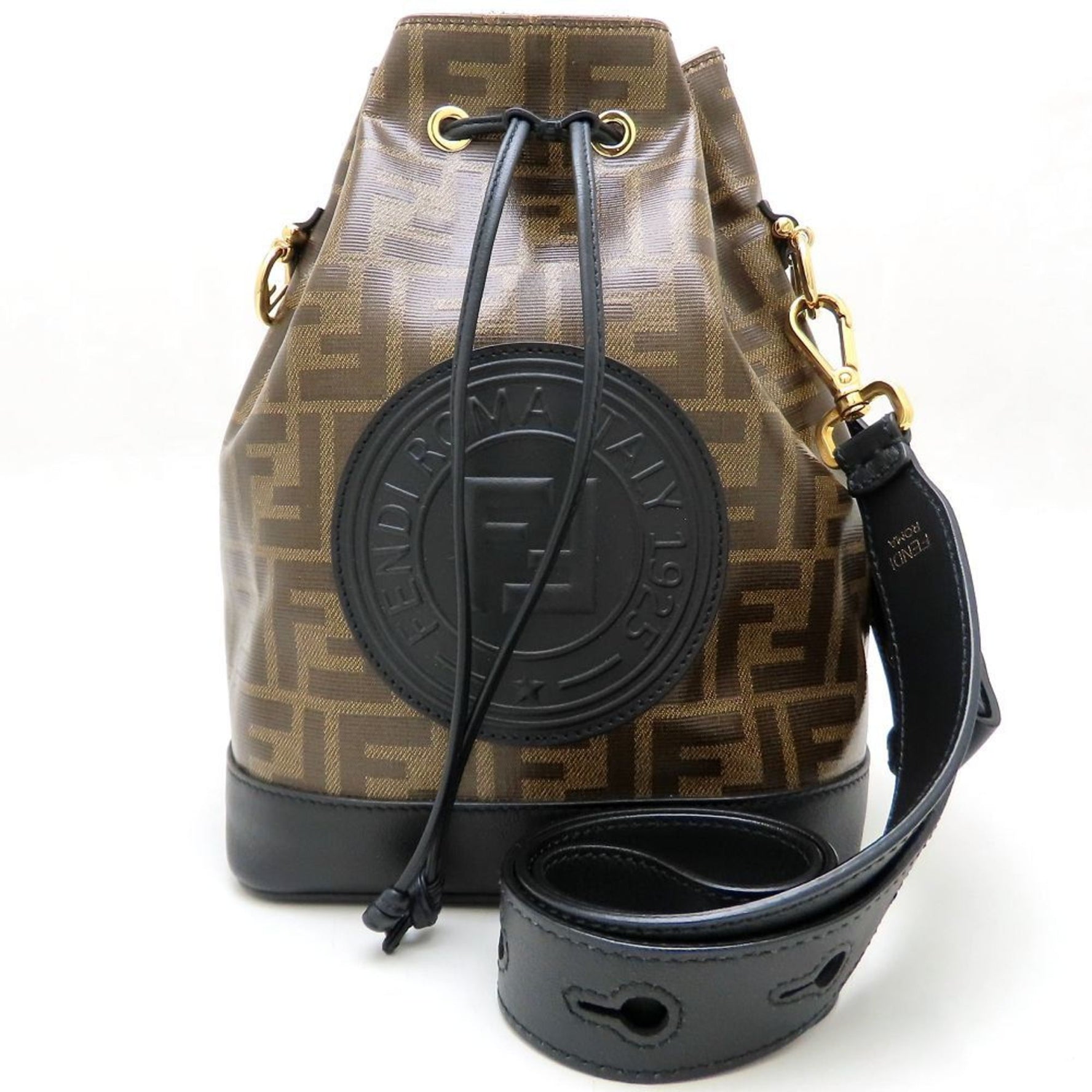 FENDI Montresor Bucket Bag Shoulder Round Coated Canvas x Leather Brown