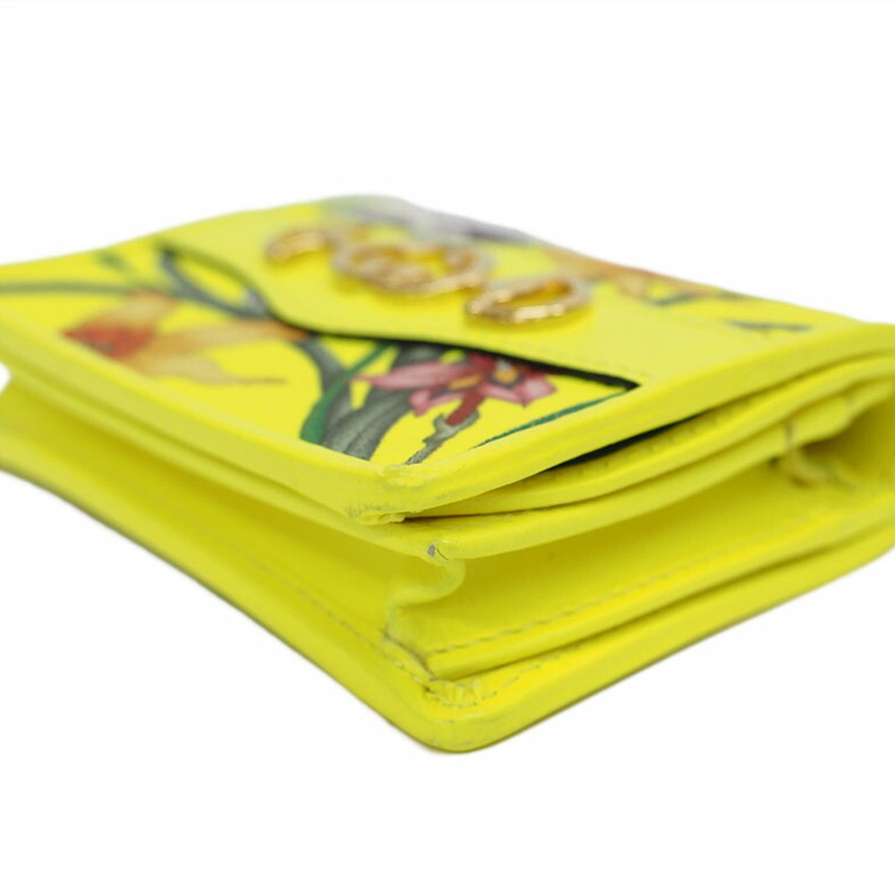 Gucci Flora Zumi Compact Neon Yellow PVCx Leather Bifold Wallet