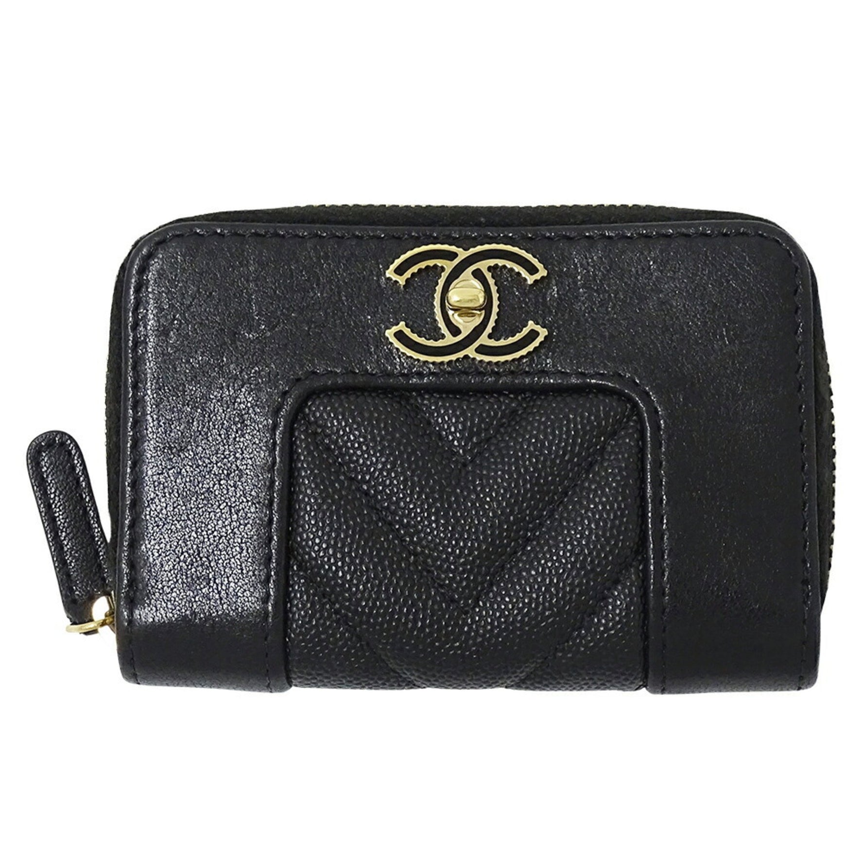 CHANEL Wallet Mademoiselle Ladies Coin Case Purse Lambskin Round