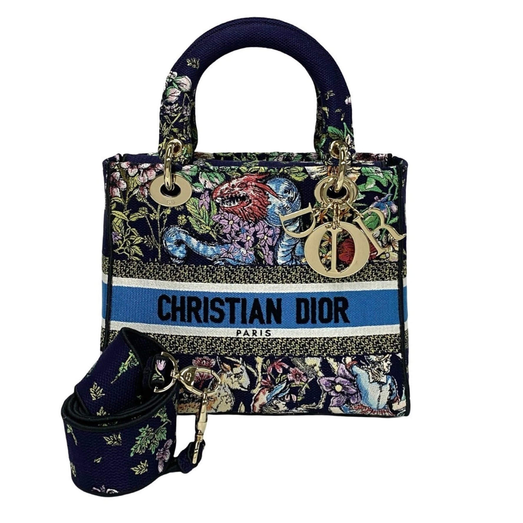 Christian Dior Lady Cannage Canvas Shoulder Bag, Blue