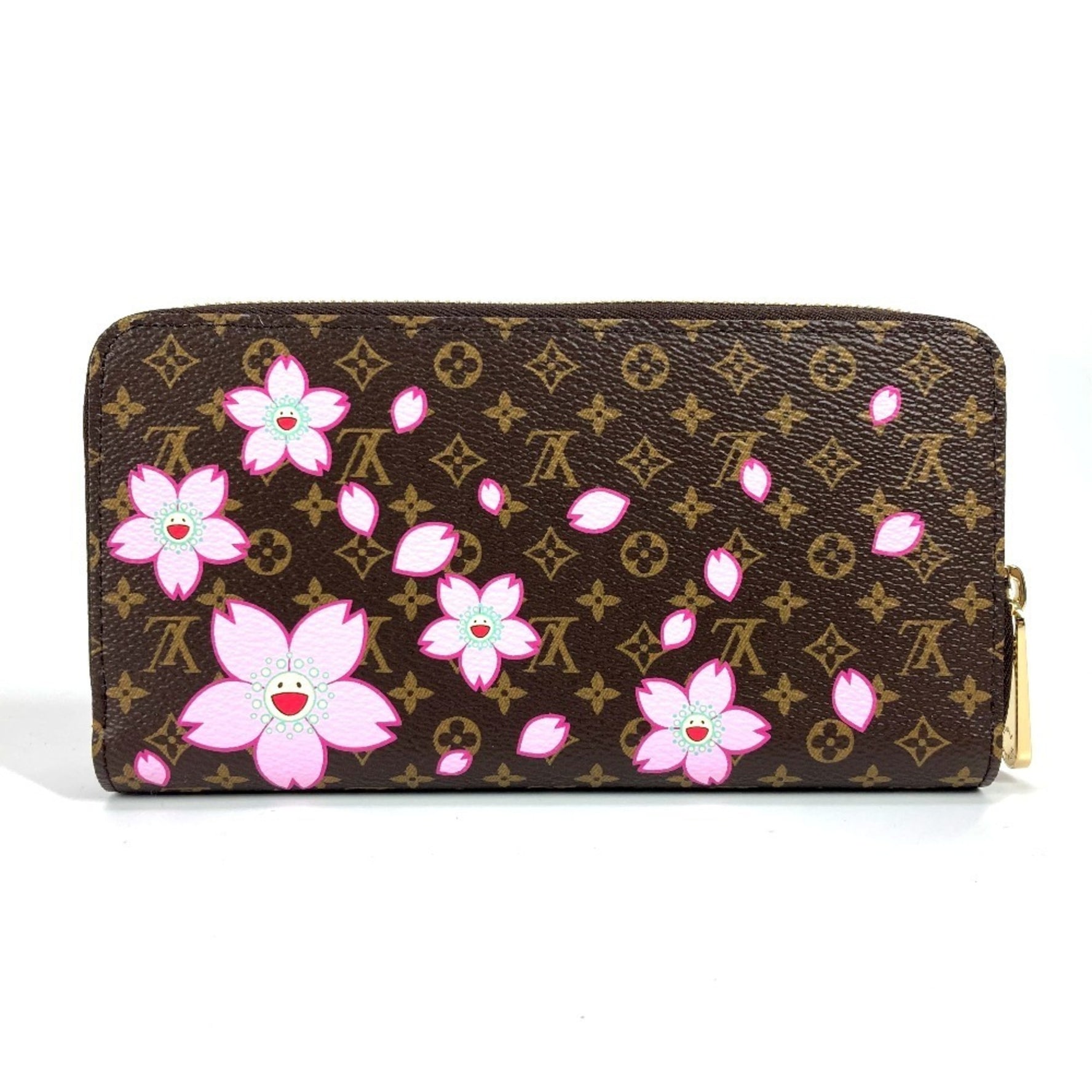 Louis Vuitton Takashi Murakami Monogram LV x TM Zippy Wallet Cherry Blossom Round Zipper Long Canvas Brown