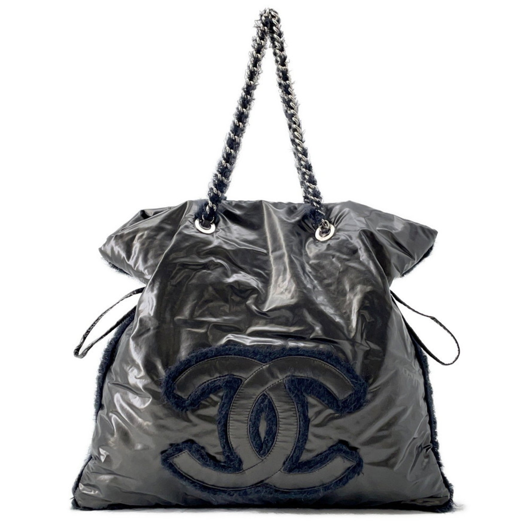 Chanel Chain Tote Bag Coco Mark Nylon Fur