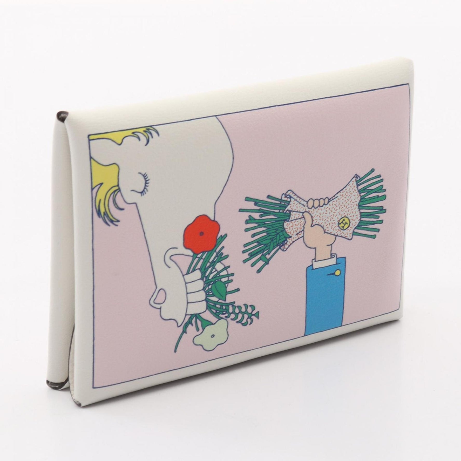 Hermes Hermès Calvi Duo Mushroom Wallet/Coin Case, Swift Leather, White, Multicolor