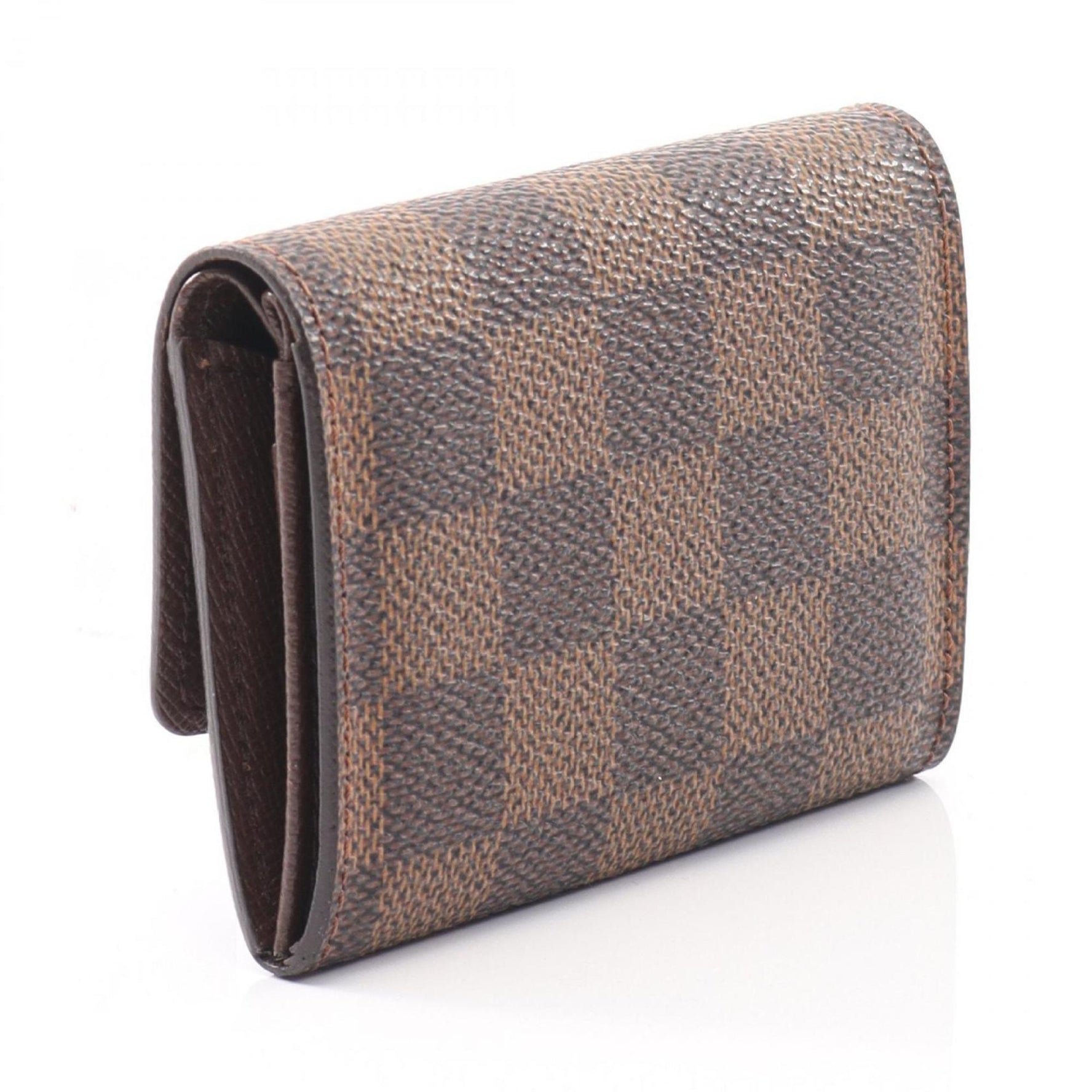 Louis Vuitton Porte Monnaie Plat Coin Case Wallet PVC Damier Leather Brown