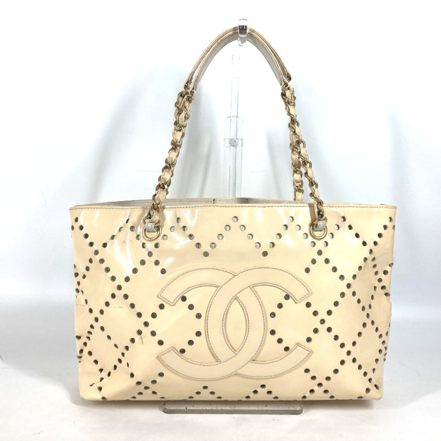 CHANEL Tote Bag CC Punching Chain Shoulder Enamel