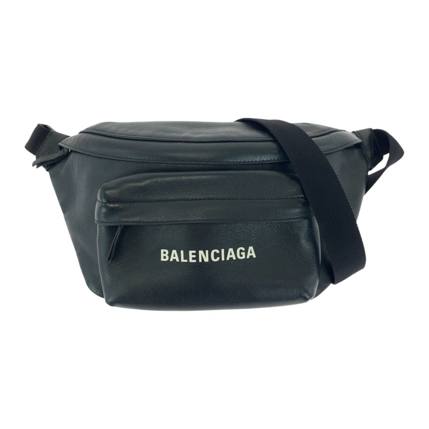 BALENCIAGA Everyday Logo Print Silver Hardware Leather Body Bag Waist
