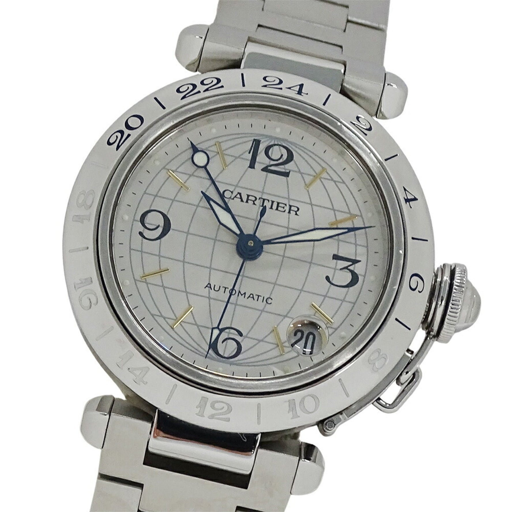 Cartier Pasha C Meridian GMT Date Automatic Watch for Boys, Stainless Steel, W31029M7, Silver, Round, Polished