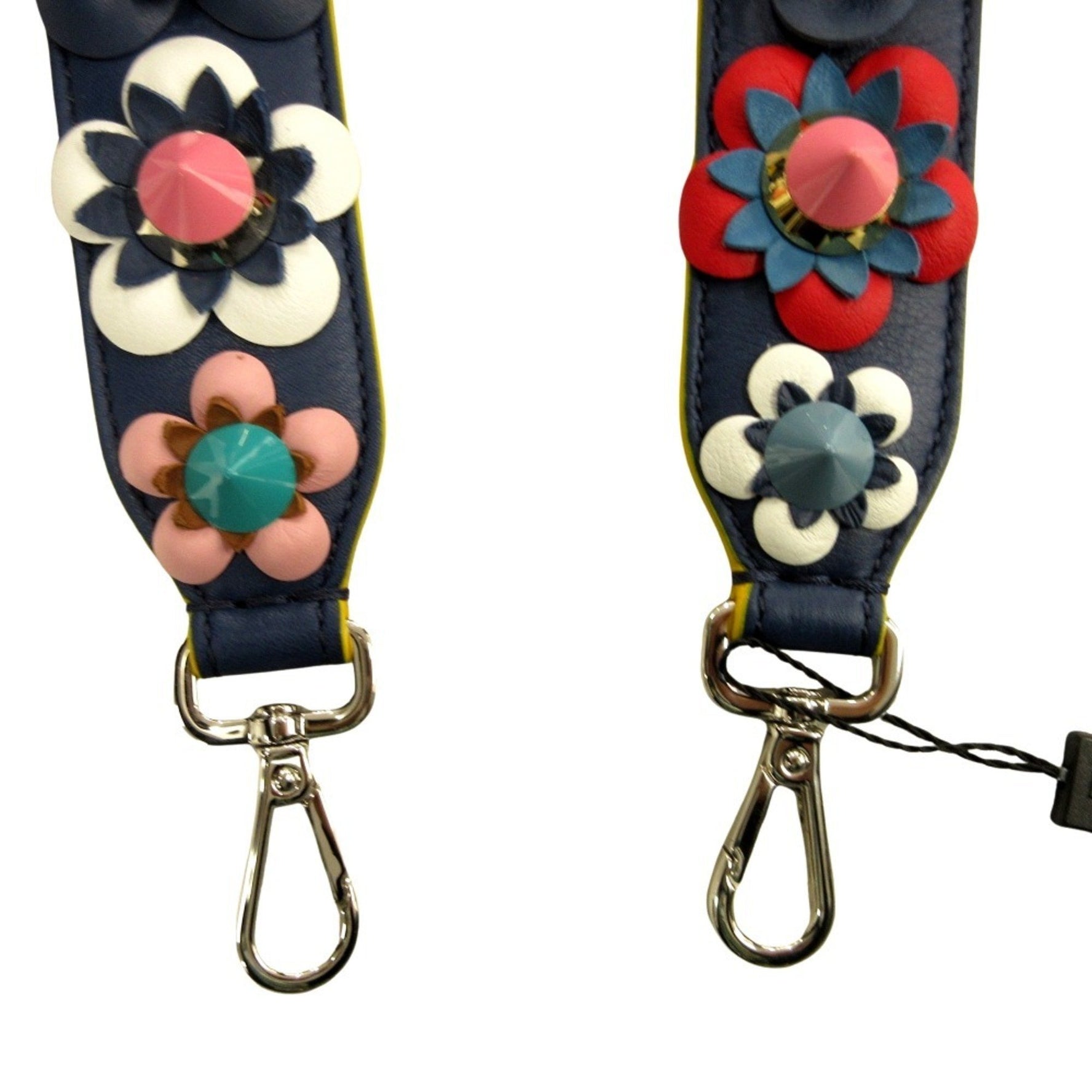 FENDI Flower Studs Strap You Webbing Shoulder Leather Bag Accessory Multicolor