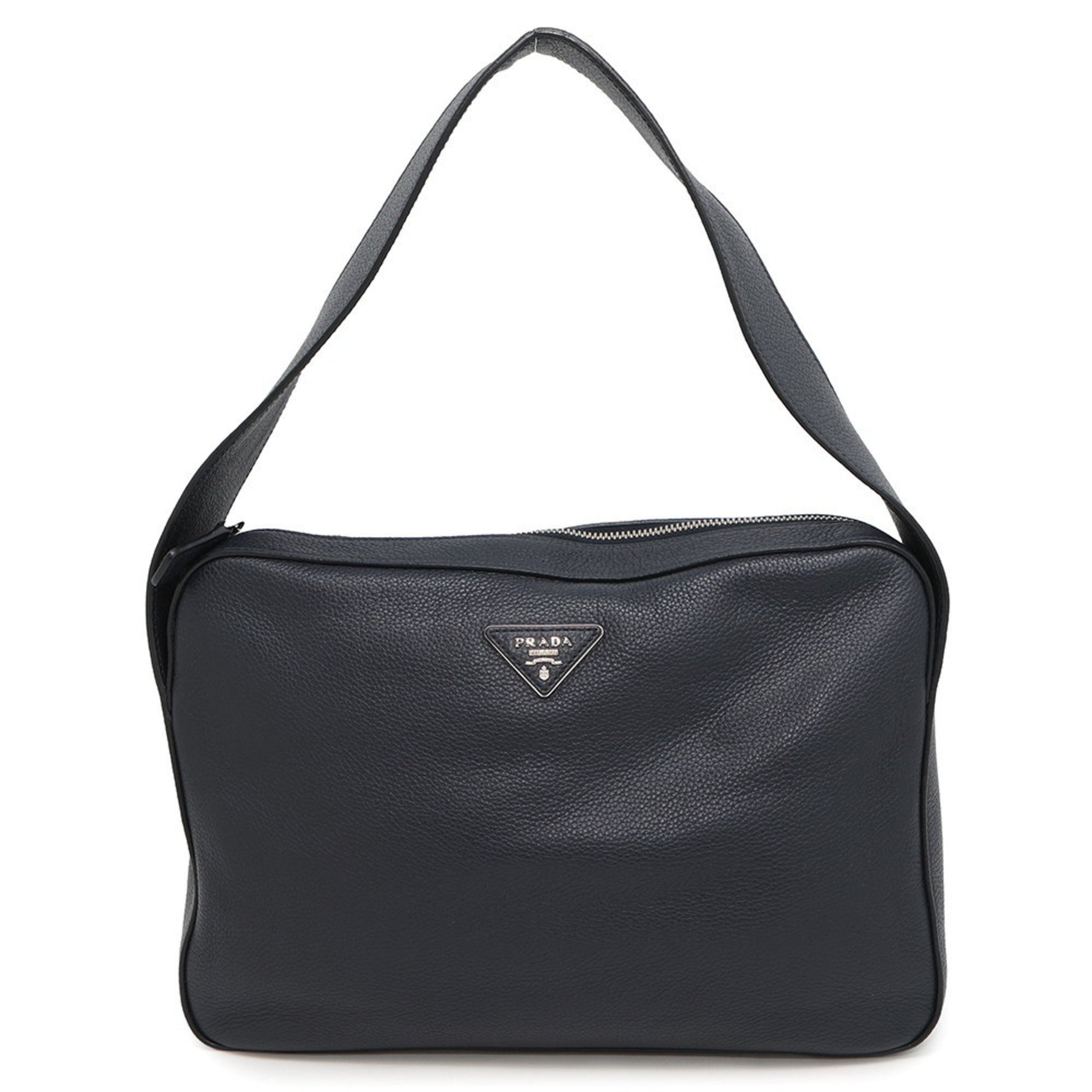 Prada Shoulder Bag Triangle Leather Navy
