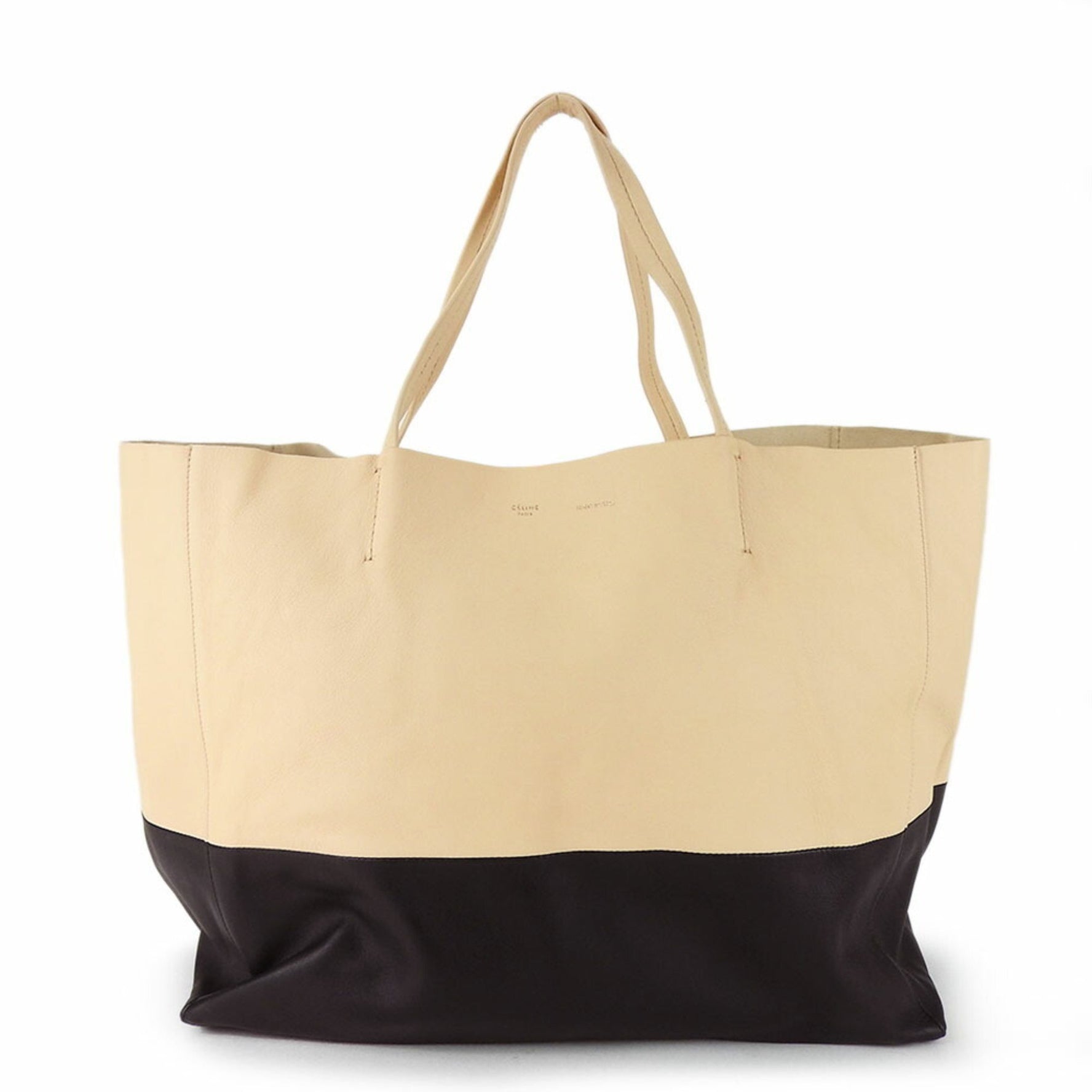 Celine Tote Bag Horizontal Cabas Leather Beige Black Bicolor