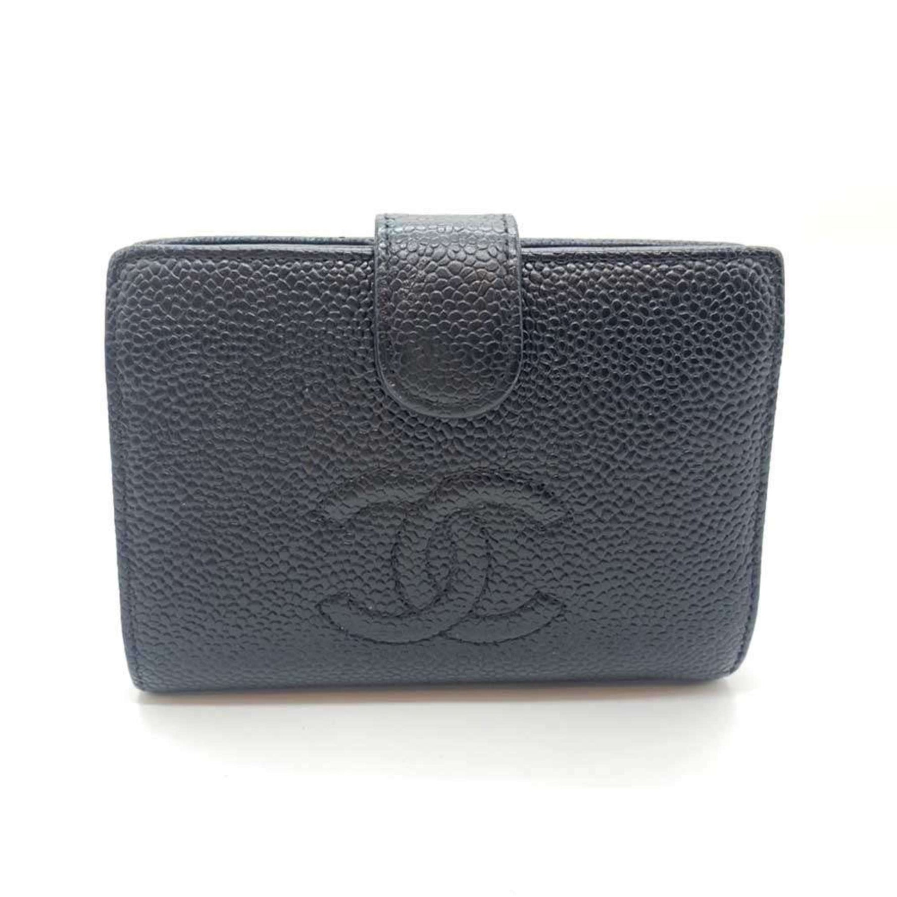 Chanel Bi-fold Mini Wallet Coco Mark Caviar Skin Leather