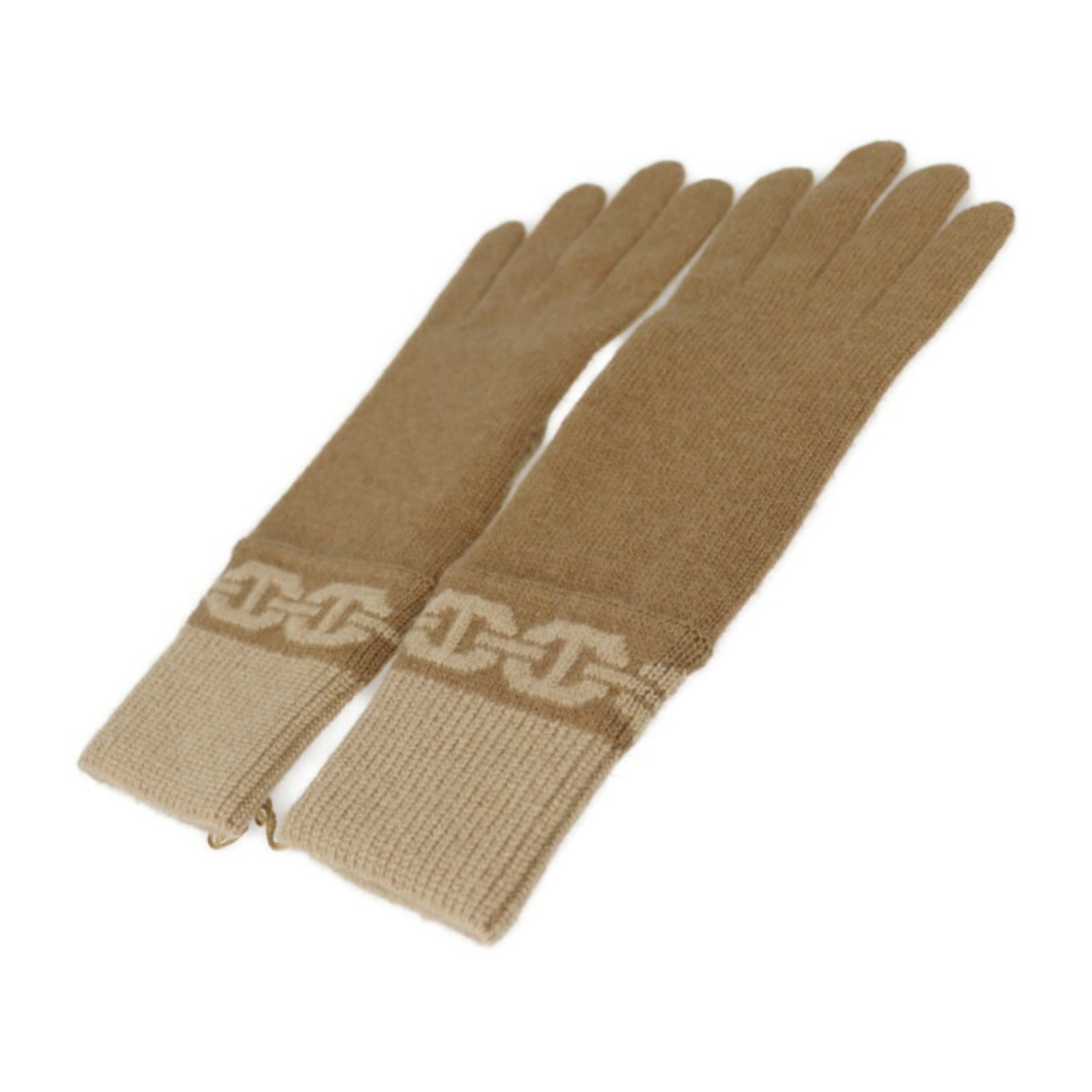 HERMES Heaven Gloves Size M 99% Cashmere 1% Elastane Chataigne Biscuit Chaine d'Ancre Motif