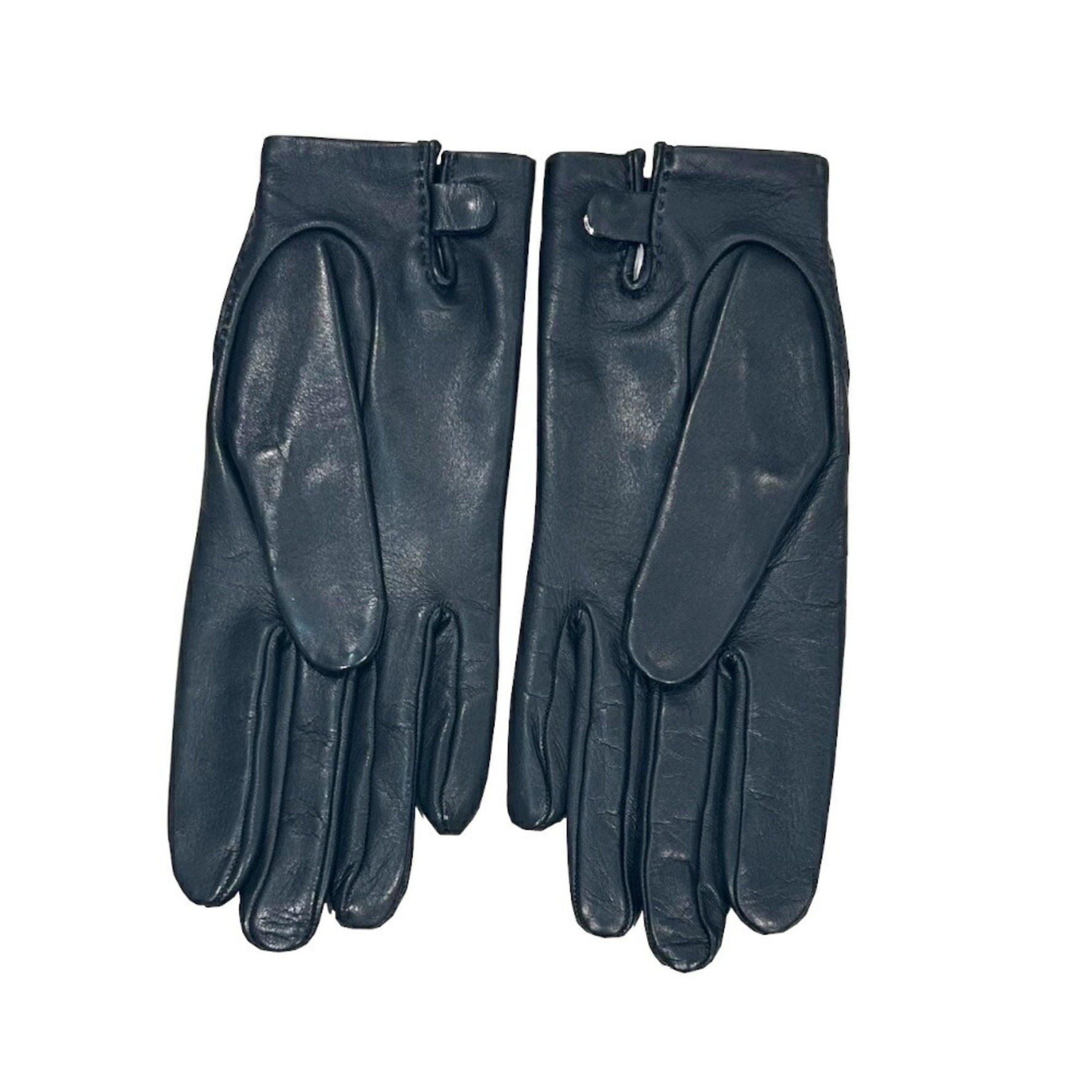 Hermes Gloves Black Brown Lambskin Silk Ribbon Pattern #8