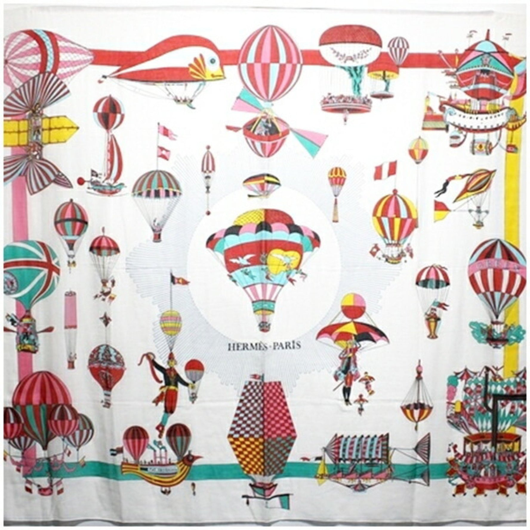 Hermes Cotton Large Scarf White x Red Balloon