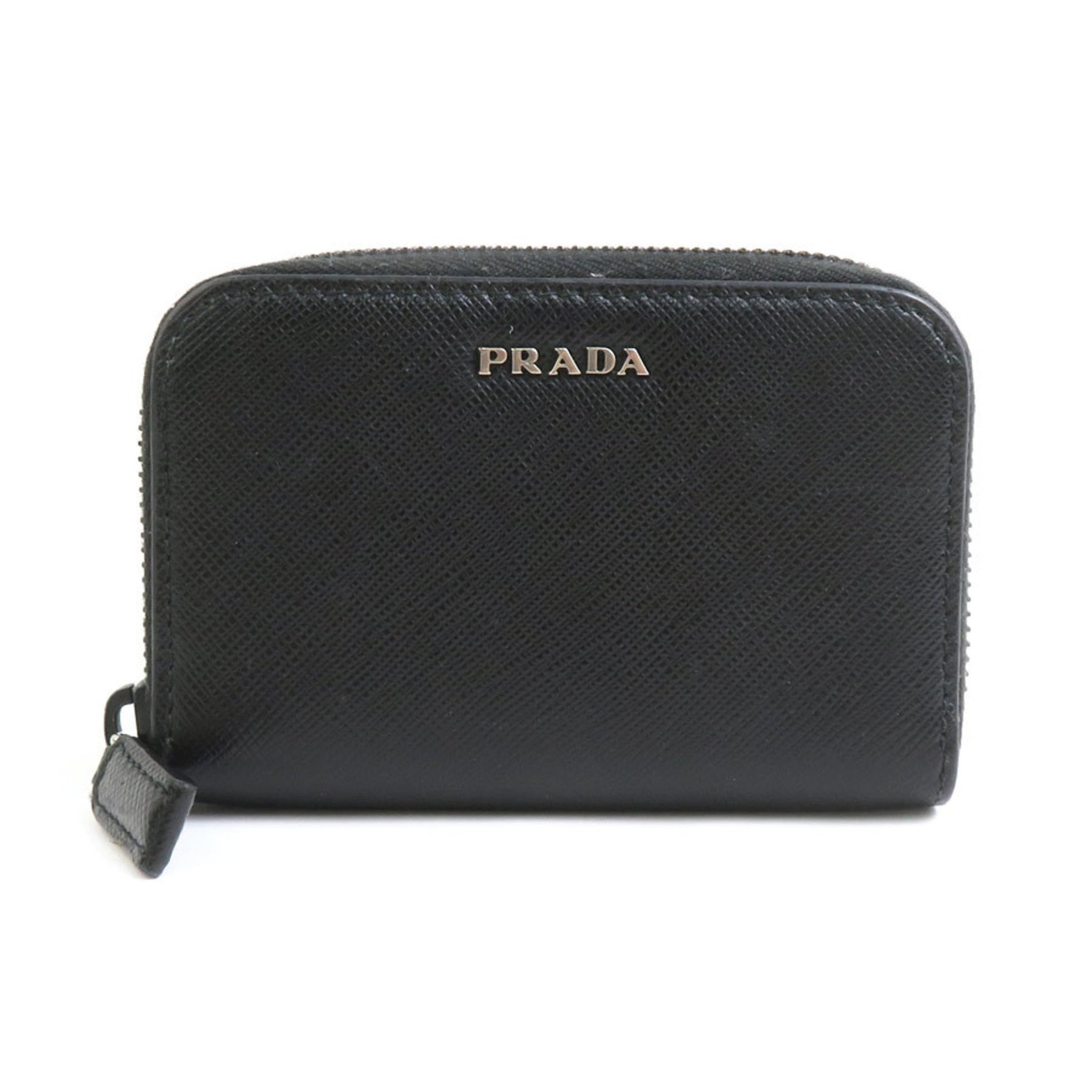 PRADA wallet/coin case leather black silver men women w0893a