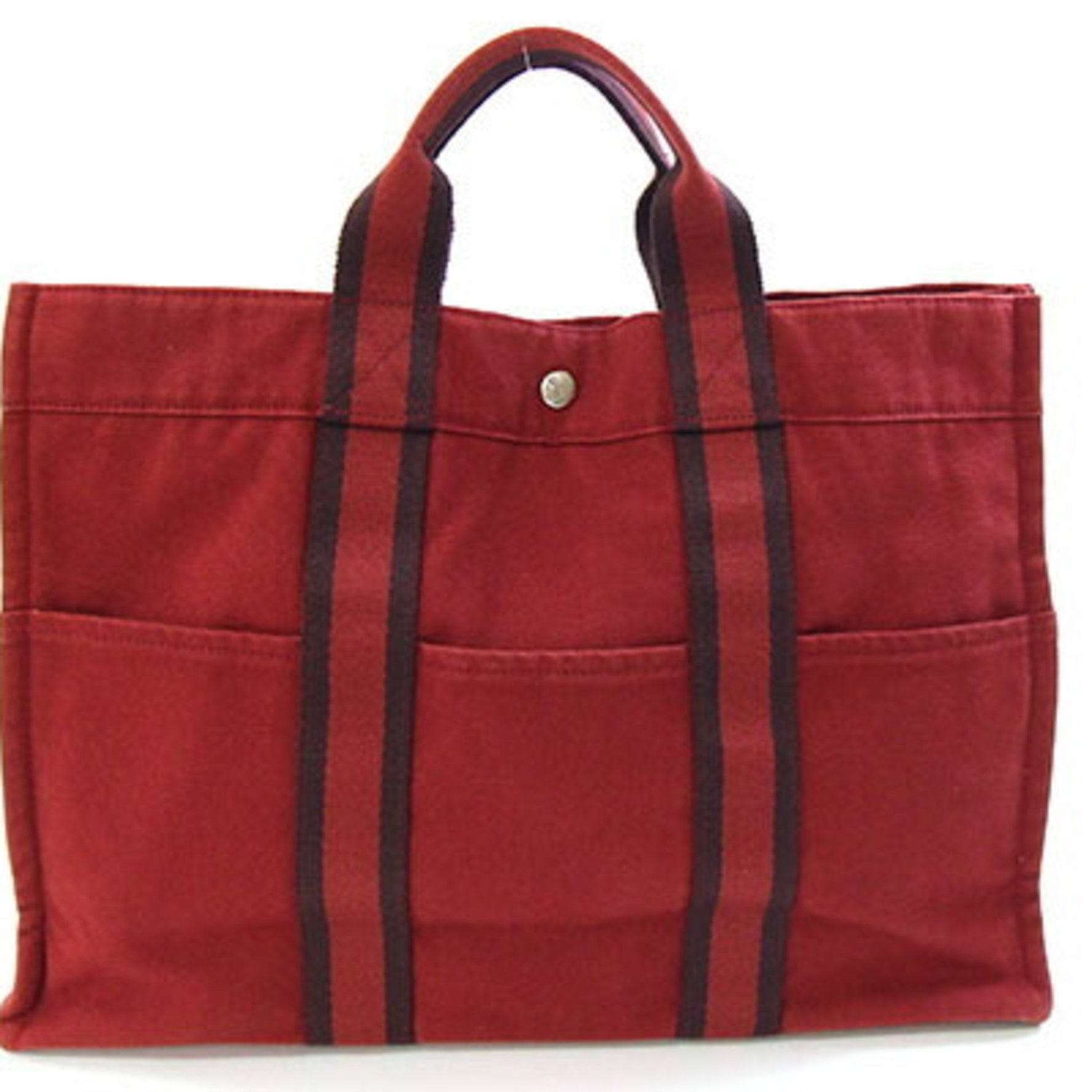 Hermès Foul Tote MM Handbag, Bordeaux Cotton Canvas Hand Tote, Red, HERMES