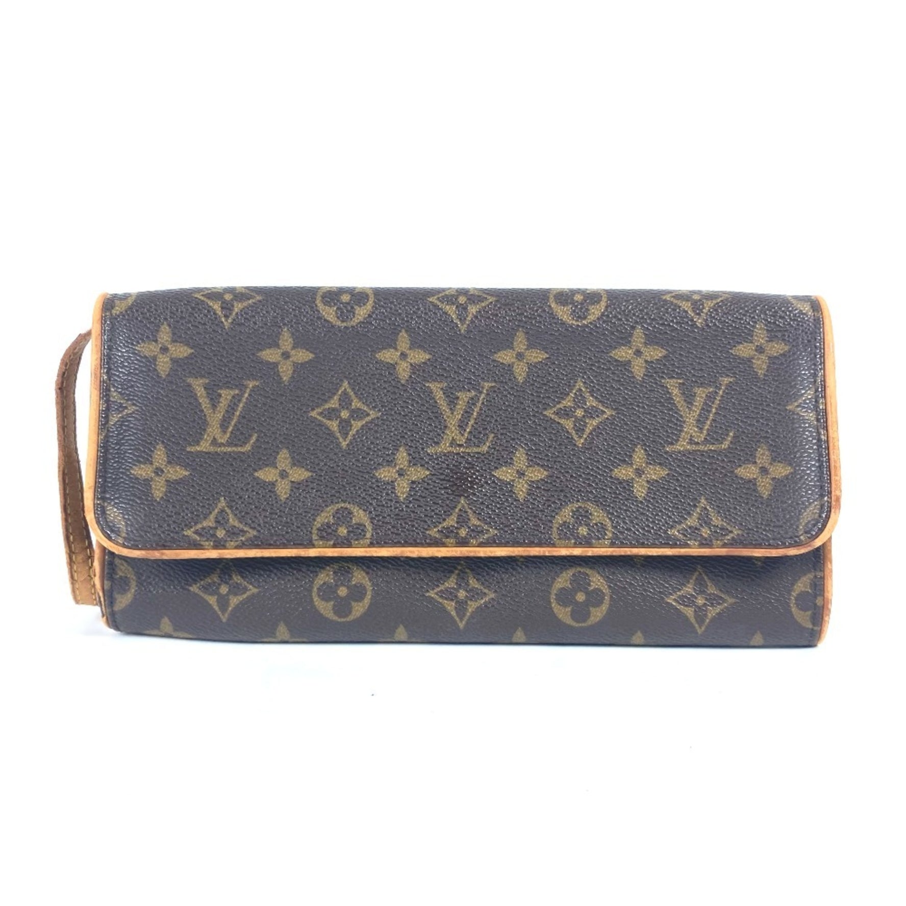Louis Vuitton Monogram Pochette Twin GM Bag Clutch Shoulder Canvas Brown