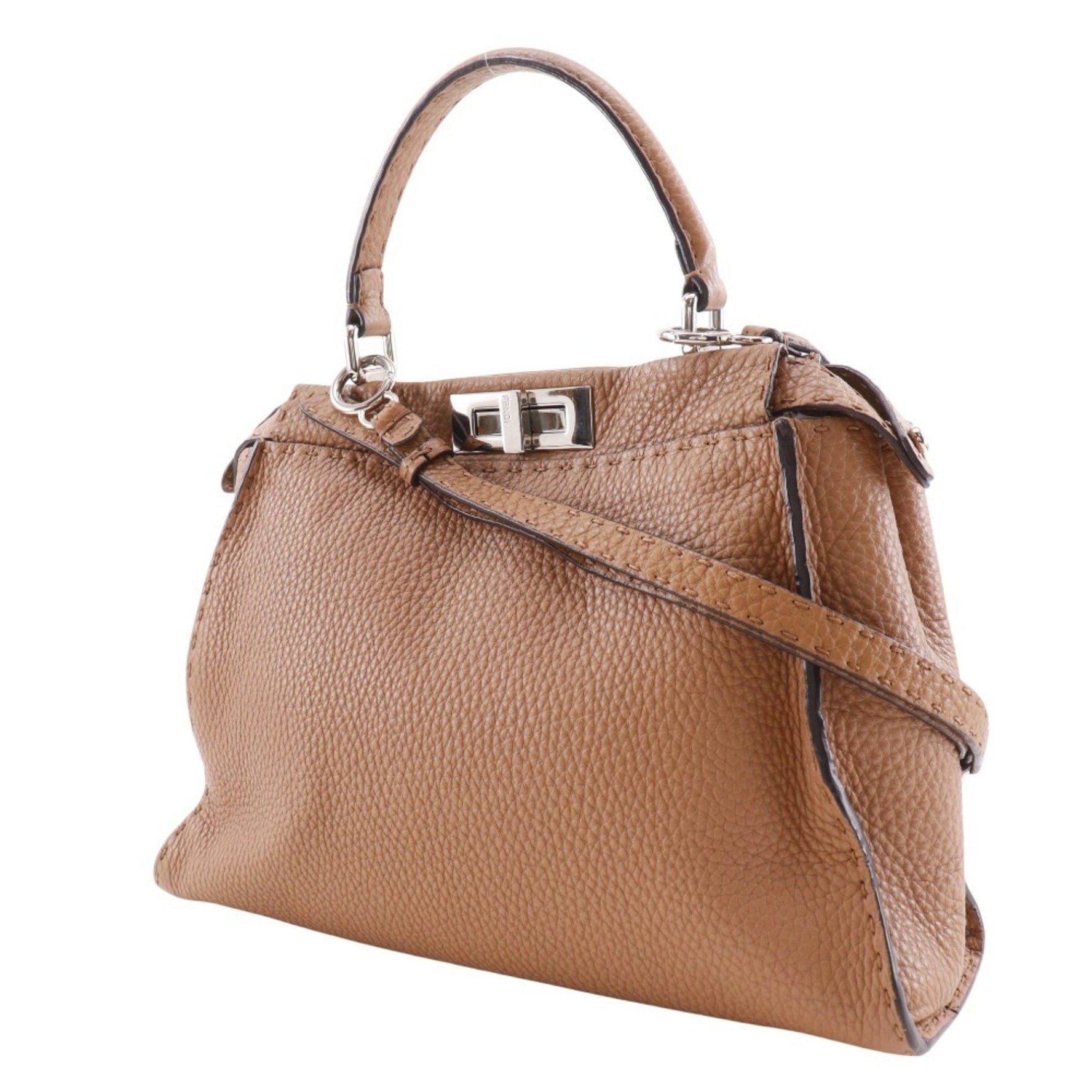 FENDI Peekaboo Regular Handbag Selleria Shoulder Leather Turnlock Peek-a-boo