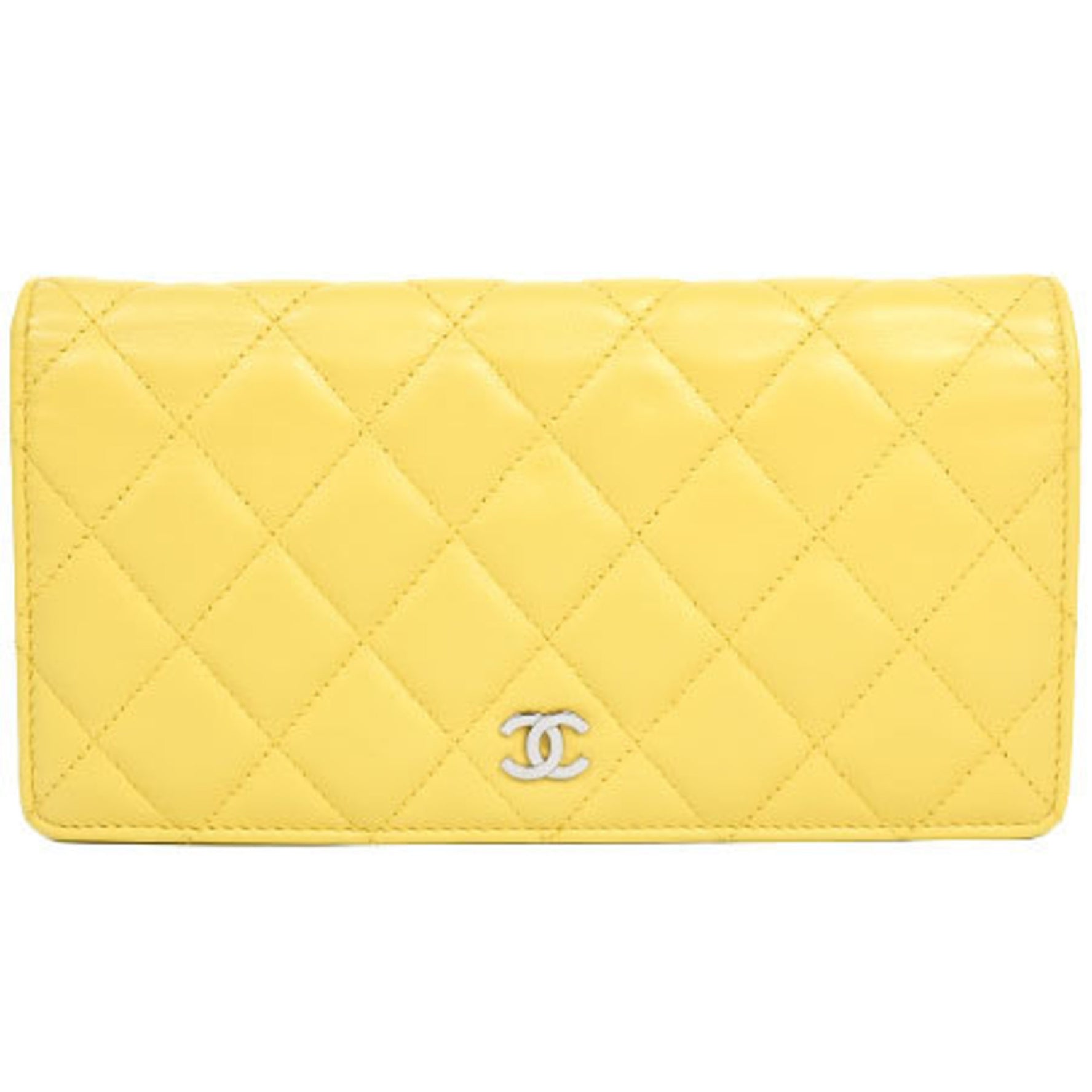 Chanel Timeless Classic Matrasse Long Wallet Yellow Lambskin