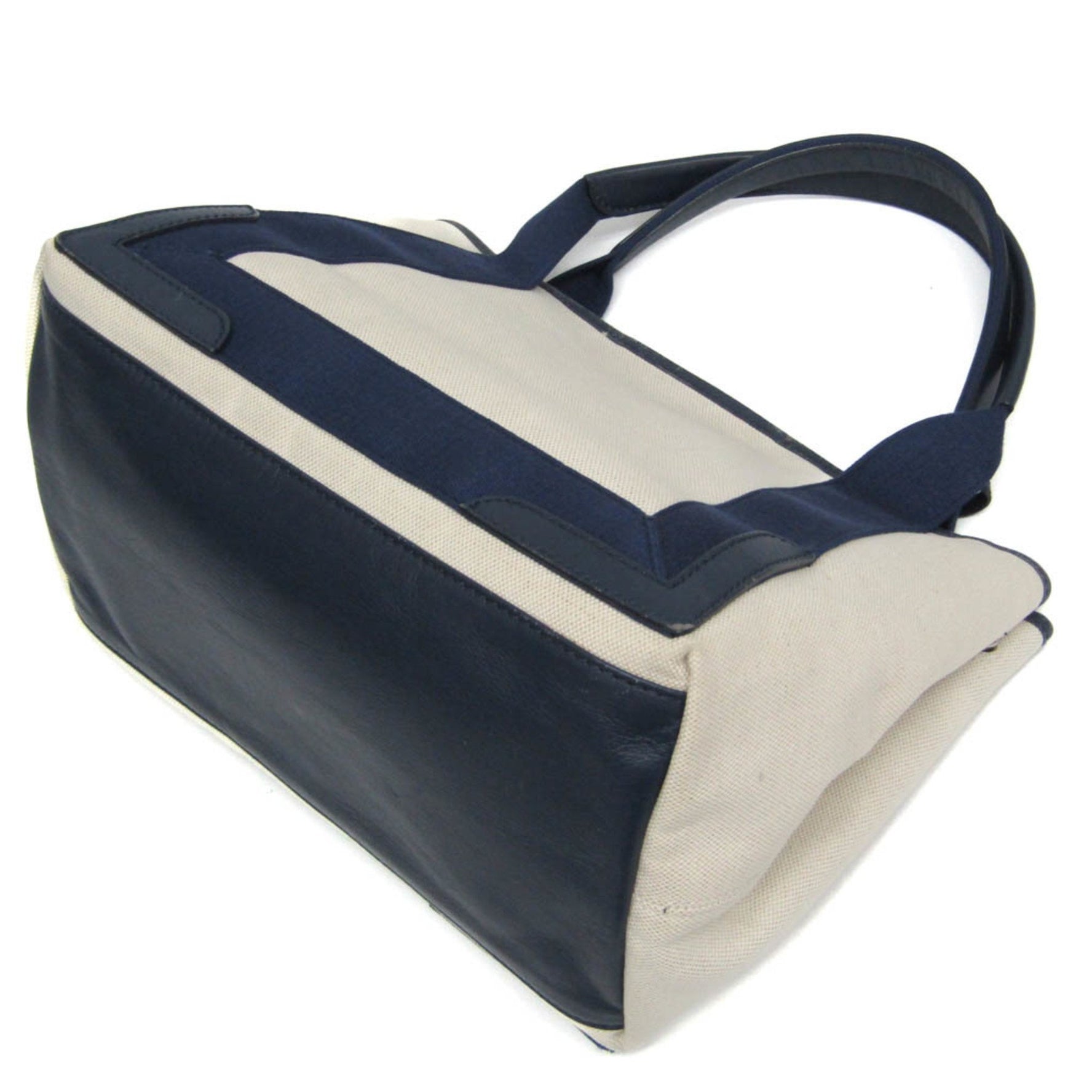 Balenciaga Navy Kabas S Stripe Canvas,Leather Handbag Black,Cream,Navy