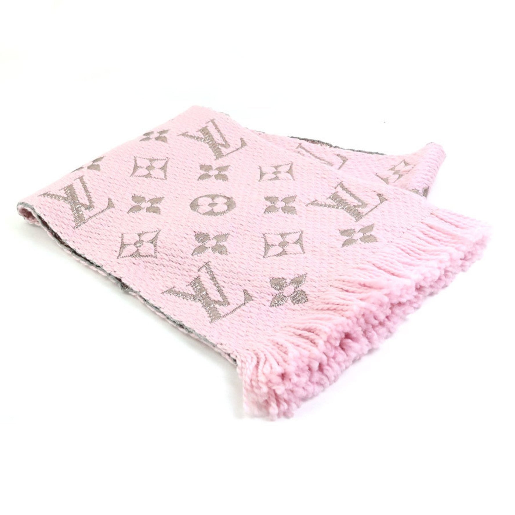 Louis Vuitton Muffler Escharp Logomania Shine Wool/Silk Pink x Silver