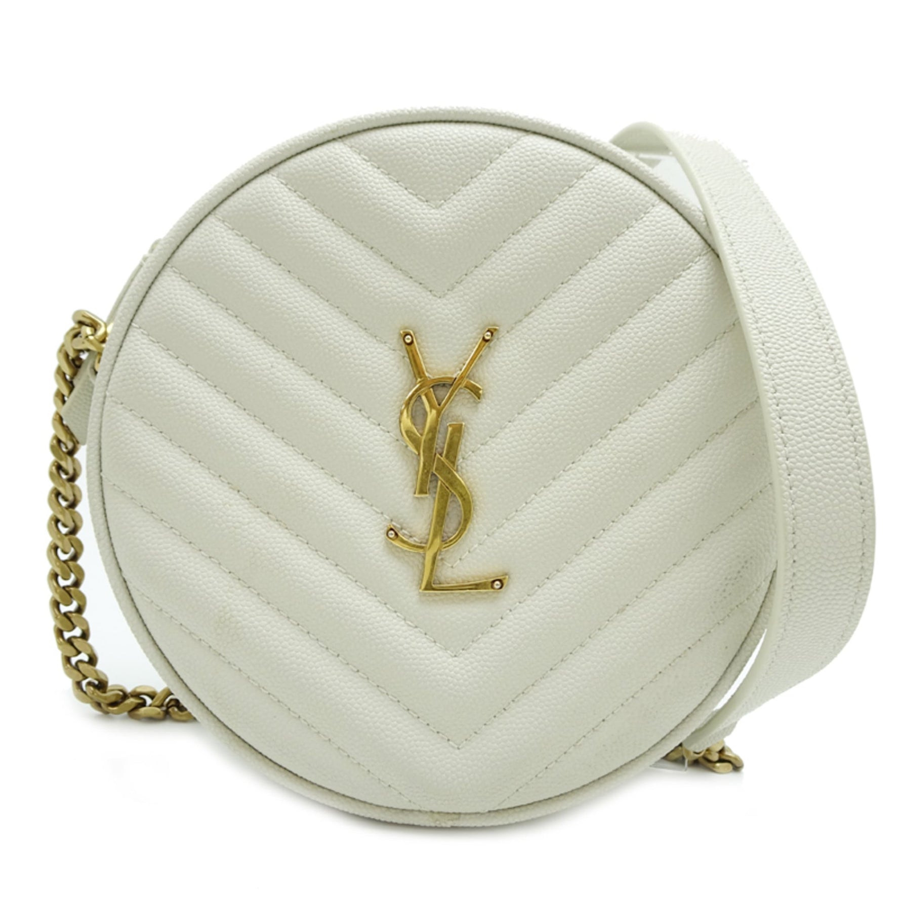Saint Laurent Vinyl Chain Shoulder Bag, Leather, Ivory (White)