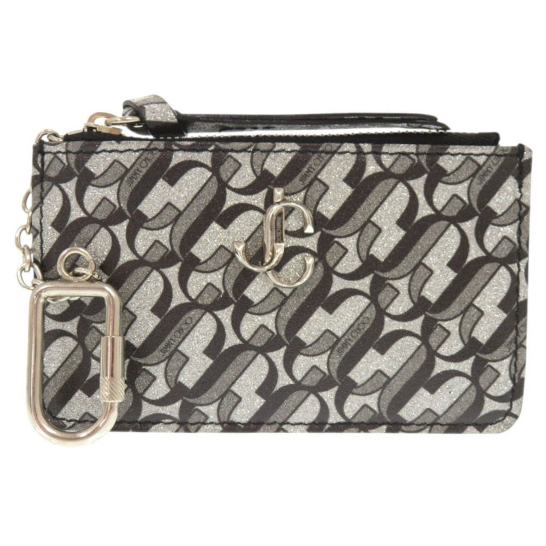 Jimmy Choo Like new Nancy leather coin case and key in silver, gray, black. 0776