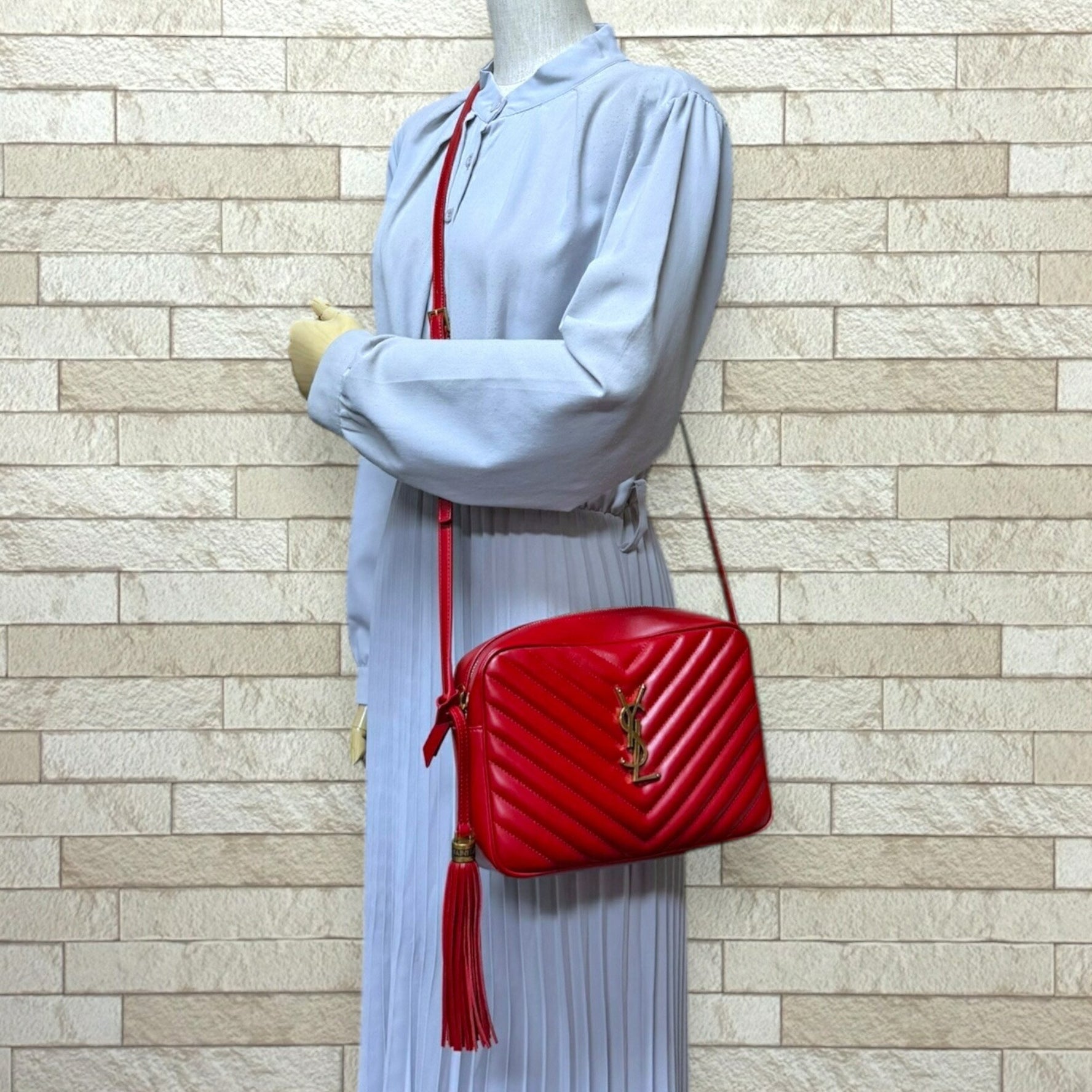 Saint Laurent Lou Camera Bag Shoulder Bag, Leather, Red, SAINT LAURENT