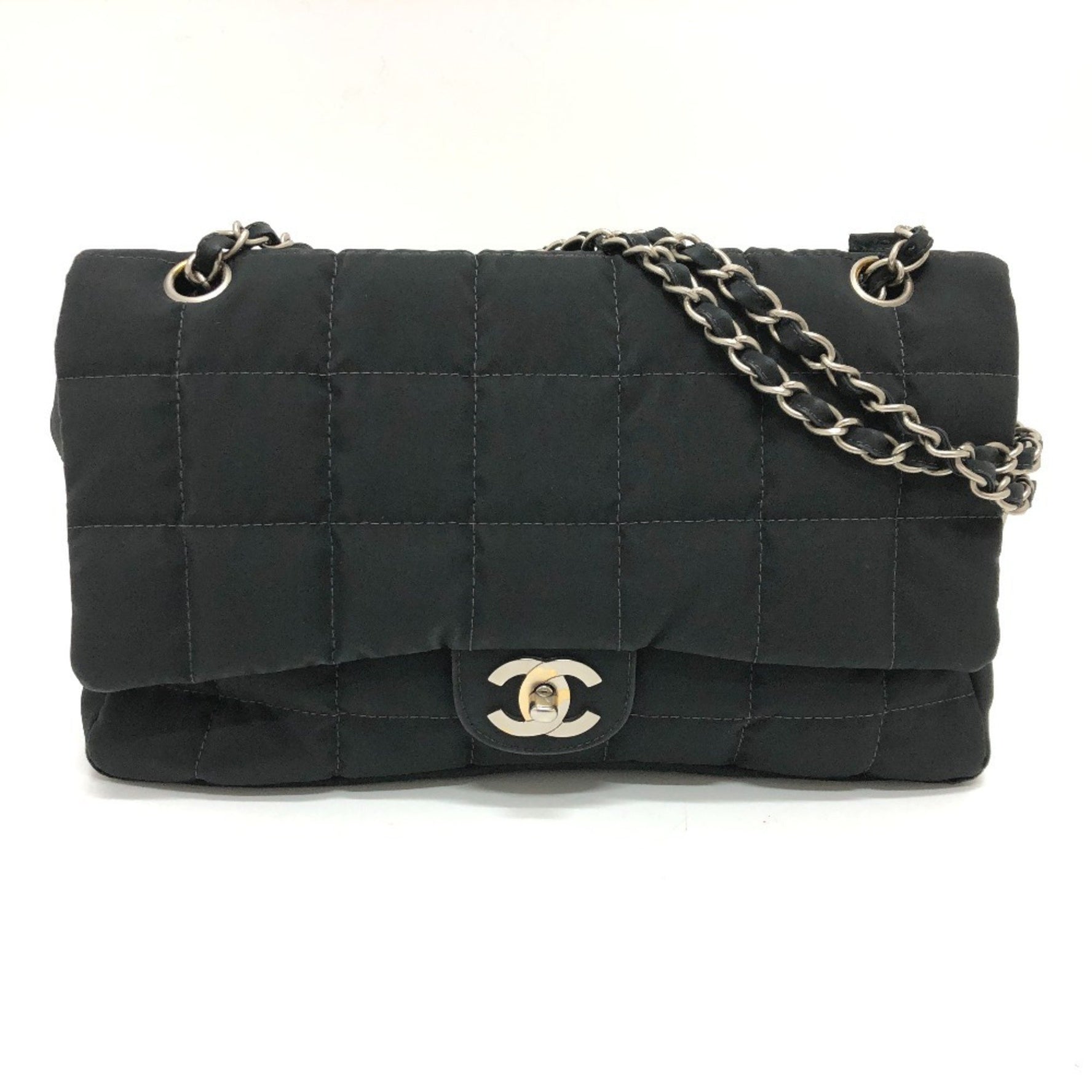 CHANEL Coco Mark Chocolate Bar Chain Shoulder Bag Nylon