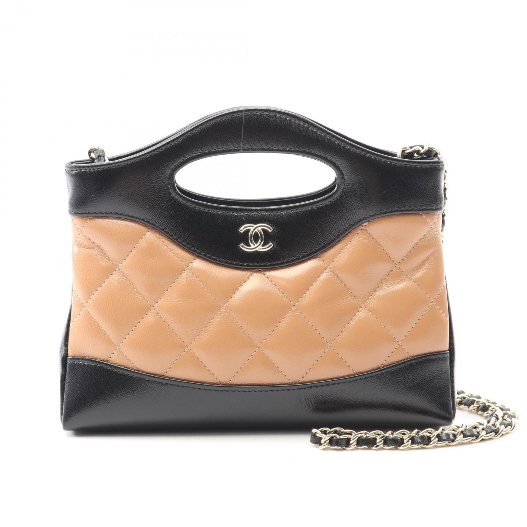 CHANEL 31 Nano Shoulder Bag, Leather, Black and Beige