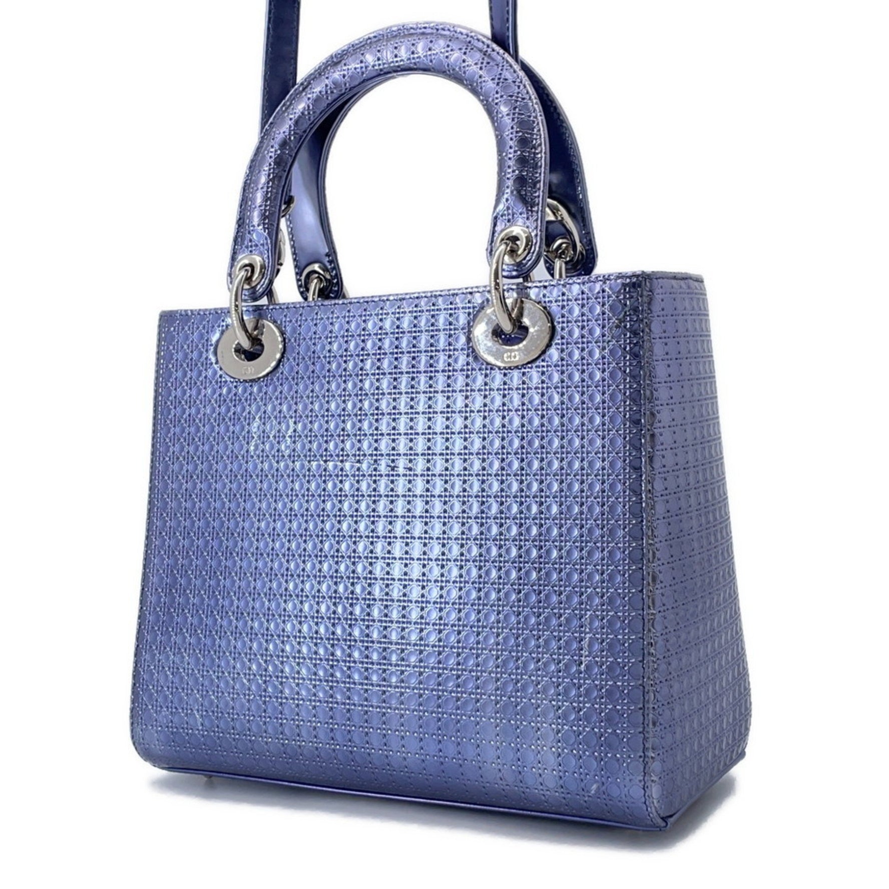 Christian Dior Lady Micro Cannage Medium Metallic Handbag with Shoulder Bag