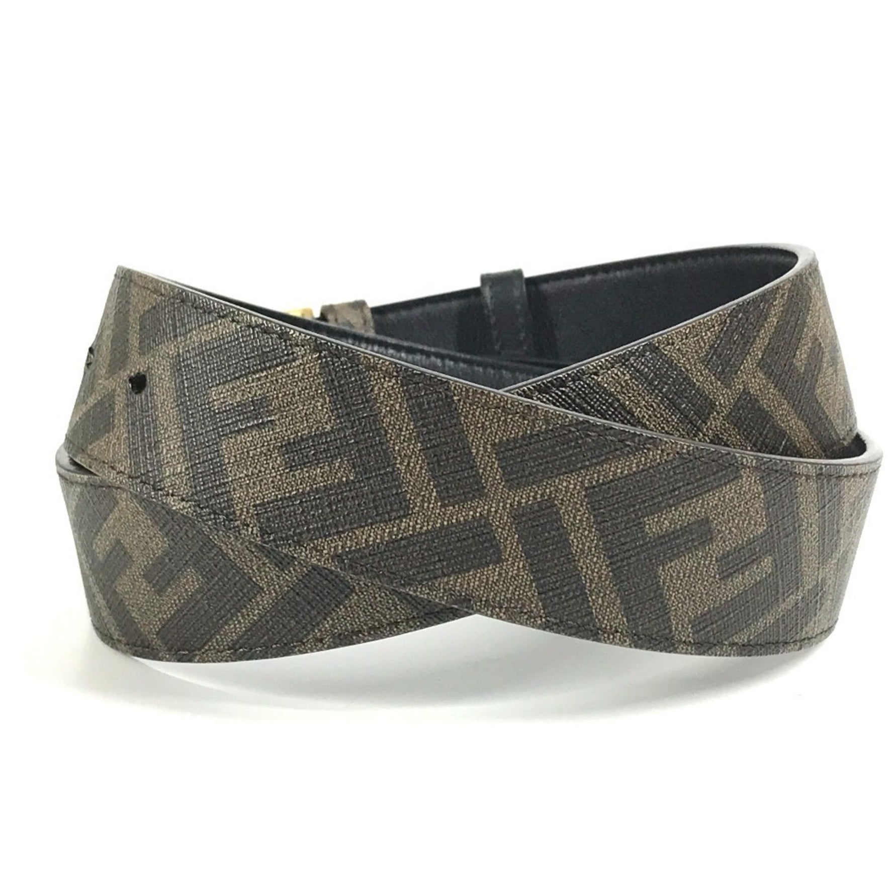 FENDI Zucca Logo Belt for Bottoms, Brown Leather