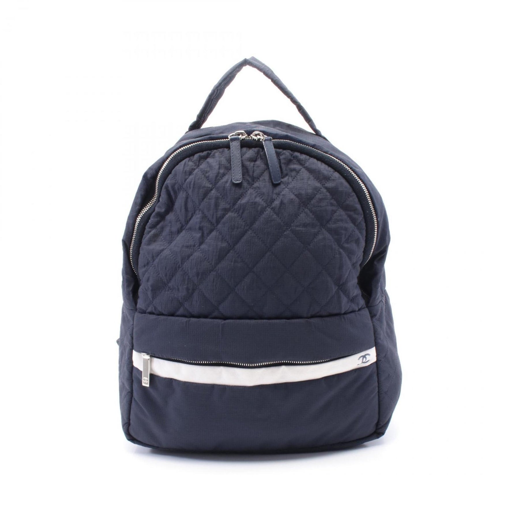 CHANEL Matelasse Backpack Nylon Leather Navy White